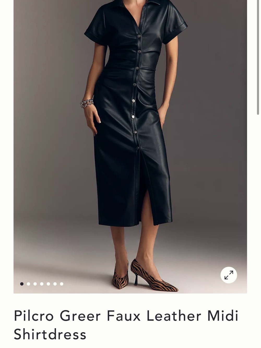 Anthropologie Black Faux Leather Midi Shirtdress